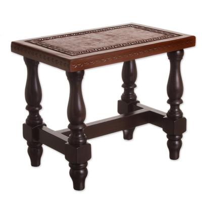 Handcrafted Traditional Cedar Wood Leather Accent Table