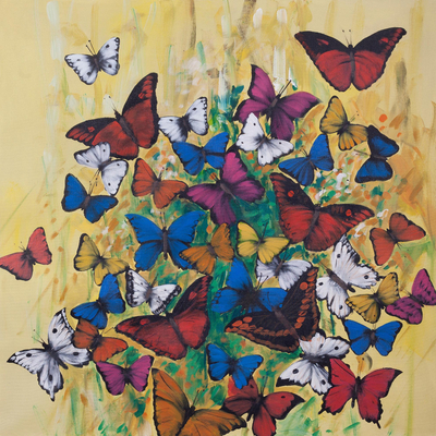 Colorful Modern Painting of Butterflies from Peru