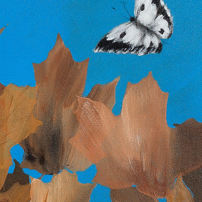 'Maples in Autumn' (2017) - Signed Painting of Maple Leaves and a Butterfly from Peru