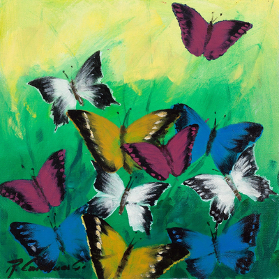 Signed Freestyle Painting of Butterflies from Peru