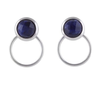 Sodalite drop earrings, 'Sweet Rings' - Natural Sodalite and Sterling Silver Drop Earrings from Peru