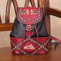 Leather backpack, 'Ancient Elegance'