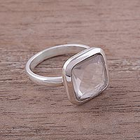 Square Quartz and Sterling Silver Cocktail Ring from Peru,'Beautiful Soul'