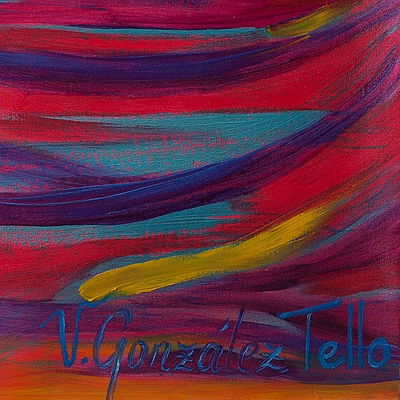 „Fire in the Sunset“ (2016) – Signiertes expressionistisches Gemälde in Rot (2016) aus Peru