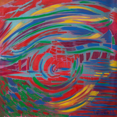 „Sunset“ (2016) – Signiertes expressionistisches farbenfrohes Gemälde aus Peru