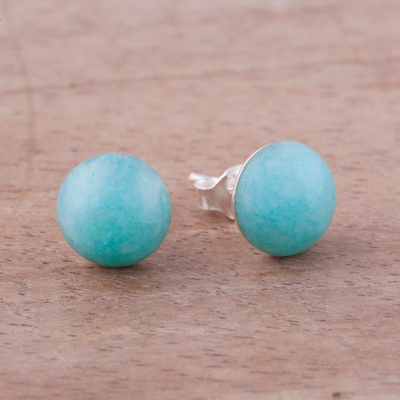 Amazonite stud earrings, 'Sky Blue Domes' - Amazonite and Sterling Silver Stud Earrings from Peru