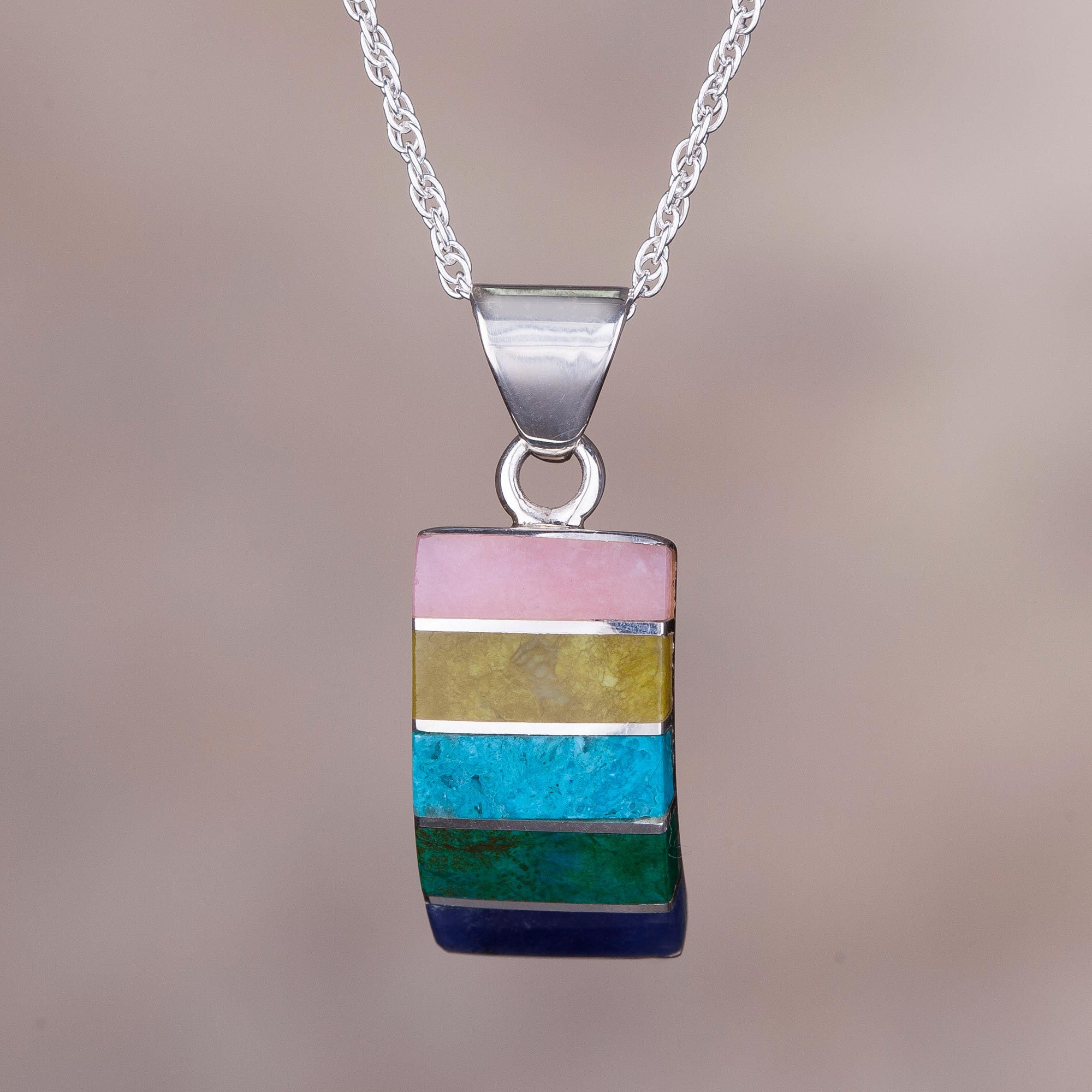 Colorful Multi-Gemstone Pendant Necklace from Peru, 'Oceanic Colors'