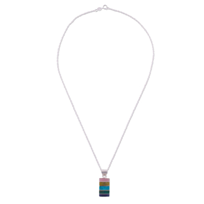 Multi-gemstone pendant necklace, 'Oceanic colours' - colourful Multi-Gemstone Pendant Necklace from Peru
