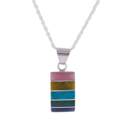 Collar con colgante de múltiples piedras preciosas - Colorido collar con colgante de piedras preciosas múltiples de Perú