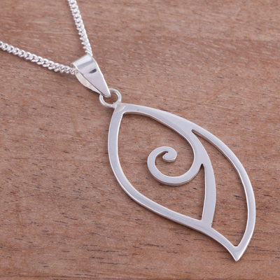 Sterling silver pendant necklace, 'Fantastic Leaf' - High-Polish Sterling Silver Leaf Pendant Necklace from Peru