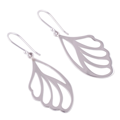 Sterling silver dangle earrings, 'Wings of a Fairy' - High-Polish Sterling Silver Feather Earrings from Peru