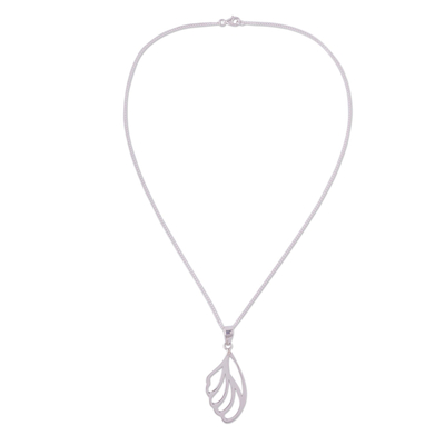 High-Polish Sterling Silver Feather Necklace from Peru