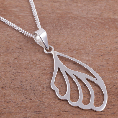 Sterling silver pendant necklace, 'Wing of a Fairy' - High-Polish Sterling Silver Feather Necklace from Peru
