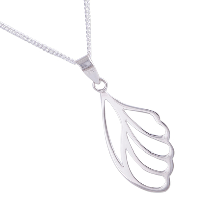 Sterling silver pendant necklace, 'Wing of a Fairy' - High-Polish Sterling Silver Feather Necklace from Peru