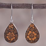 Sterling silver dangle earrings, 'Margarita Garden' - Floral Sterling Silver and Pumpkin Shell Earrings from Peru