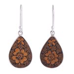 Sterling silver dangle earrings, 'Margarita Garden' - Floral Sterling Silver and Pumpkin Shell Earrings from Peru