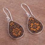 Sterling silver dangle earrings, 'Margarita Garden' - Floral Sterling Silver and Pumpkin Shell Earrings from Peru