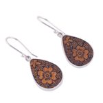 Sterling silver dangle earrings, 'Margarita Garden' - Floral Sterling Silver and Pumpkin Shell Earrings from Peru