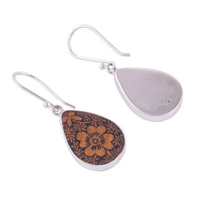 Sterling silver dangle earrings, 'Margarita Garden' - Floral Sterling Silver and Pumpkin Shell Earrings from Peru