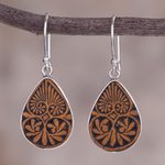 Pumpkin shell dangle earrings, 'Infinite Cosmos' - Sterling Silver and Pumpkin Shell Dangle Earrings from Peru