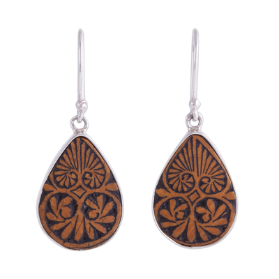 Pumpkin shell dangle earrings, 'Infinite Cosmos' - Sterling Silver and Pumpkin Shell Dangle Earrings from Peru