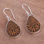 Pumpkin shell dangle earrings, 'Infinite Cosmos' - Sterling Silver and Pumpkin Shell Dangle Earrings from Peru