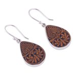 Pumpkin shell dangle earrings, 'Infinite Cosmos' - Sterling Silver and Pumpkin Shell Dangle Earrings from Peru