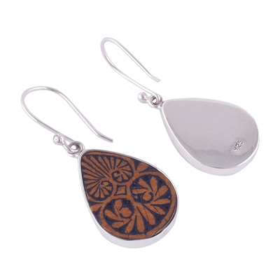Pumpkin shell dangle earrings, 'Infinite Cosmos' - Sterling Silver and Pumpkin Shell Dangle Earrings from Peru