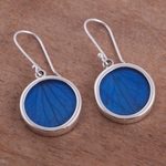 Hydrangea leaf dangle earrings, 'Blue Eden' - Sterling Silver and Natural Leaf Earrings in Blue from Peru
