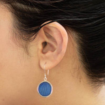 Ohrhänger mit Hortensienblättern - Ohrringe aus Sterlingsilber und natürlichen Blättern in Blau aus Peru