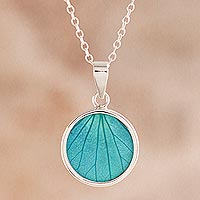 Natural leaf pendant necklace, 'Hydrangea'