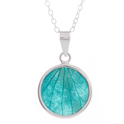 Hydrangea leaf pendant necklace, 'Atlantis Leaf' - Sterling Silver and Natural Leaf Pendant Necklace from Peru
