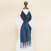 Baby alpaca blend scarf, 'Journey to Puno' - Woven Striped Scarf in Baby Alpaca and Pima Blend