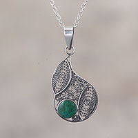 Chrysocolla and Silver Filigree Pendant Necklace from Peru,'Mystical Andes'