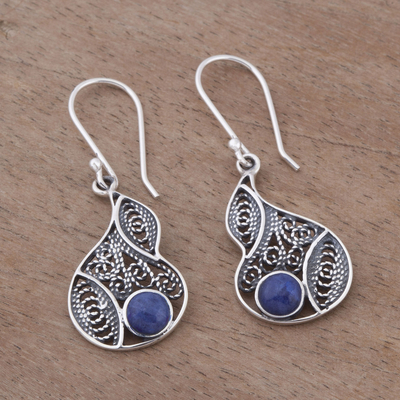 Sodalite filigree dangle earrings, 'Mystical Andes' - Sodalite and Silver Filigree Dangle Earrings from Peru