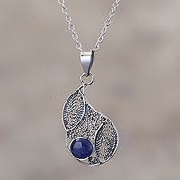 Sodalite filigree pendant necklace, 'Mystical Andes'