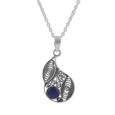 Sodalite and Silver Filigree Pendant Necklace from Peru
