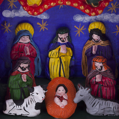 Retablo de madera - Diorama de retablo navideño de arte popular de cerámica ayacucho hecho a mano