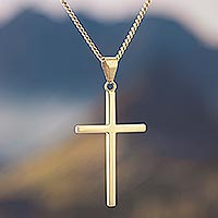 Collar con colgante de plata de ley chapada en oro, 'Faith In God' - Collar con colgante de cruz de plata chapada en oro de Perú