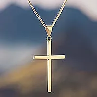 Collar colgante de plata de ley bañado en oro, 'Fe en Dios' - Collar colgante de cruz de plata bañada en oro de Perú