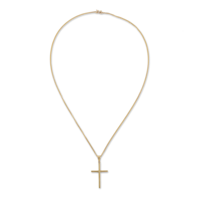 Gold plated sterling silver pendant necklace, 'Faith In God' - Gold Plated Silver Cross Pendant Necklace from Peru