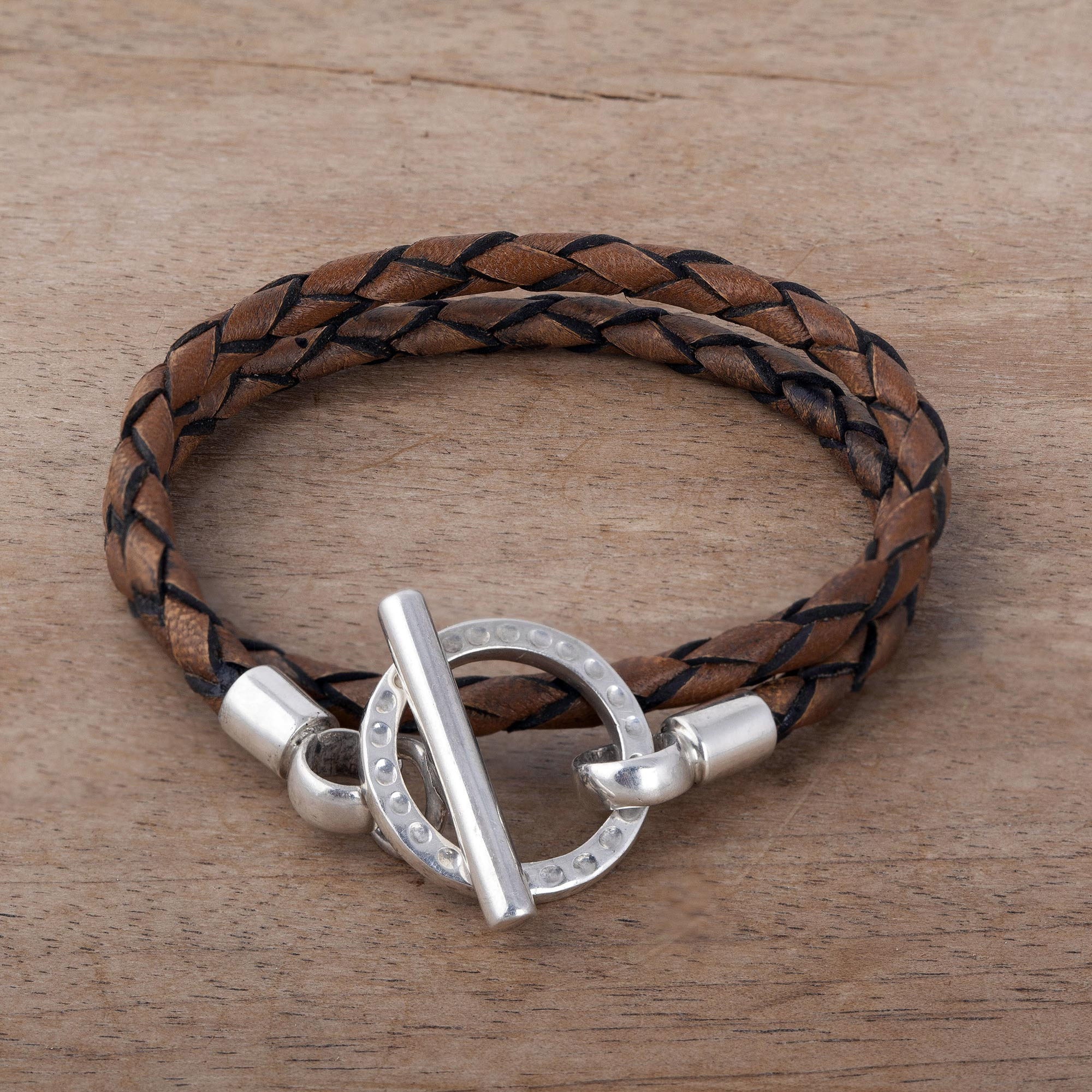 Handcrafted Braided Brown Leather Silver 925 Wrap Bracelet - Braided ...