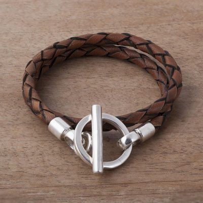 Braided Brown Leather Wrap Bracelet With Sterling Silver Leather Braided Wrap Bracelet Burnt Sienna Brown