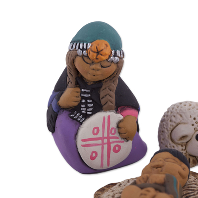 Ceramic nativity scene, 'Mapuche Family' (7 pieces) - Mapuche-Themed Ceramic Nativity Scene from Peru (7 Pcs)