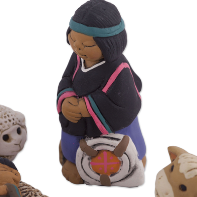 Keramikkrippe, (7 Teile) - Mapuche-Keramikkrippe aus Peru (7 Stück)