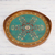 Reverse painted glass tray, 'Sweet Branch' - Reverse Painted Glass Floral Tray in Turquoise (image 2) thumbail
