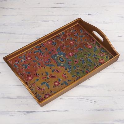 Reverse-painted glass tray, 'Margarita Field' - Floral Reverse-Painted Glass Tray from Peru