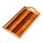 Reverse painted glass tray, 'Contemporary Stripes' - Striped Reverse Painted Glass Tray from Peru