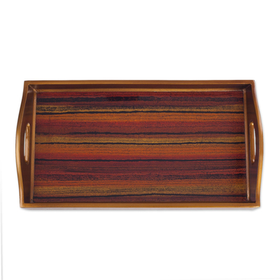 Reverse painted glass tray, 'Contemporary Stripes' - Striped Reverse Painted Glass Tray from Peru
