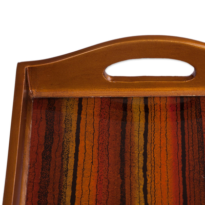 Reverse painted glass tray, 'Contemporary Stripes' - Striped Reverse Painted Glass Tray from Peru